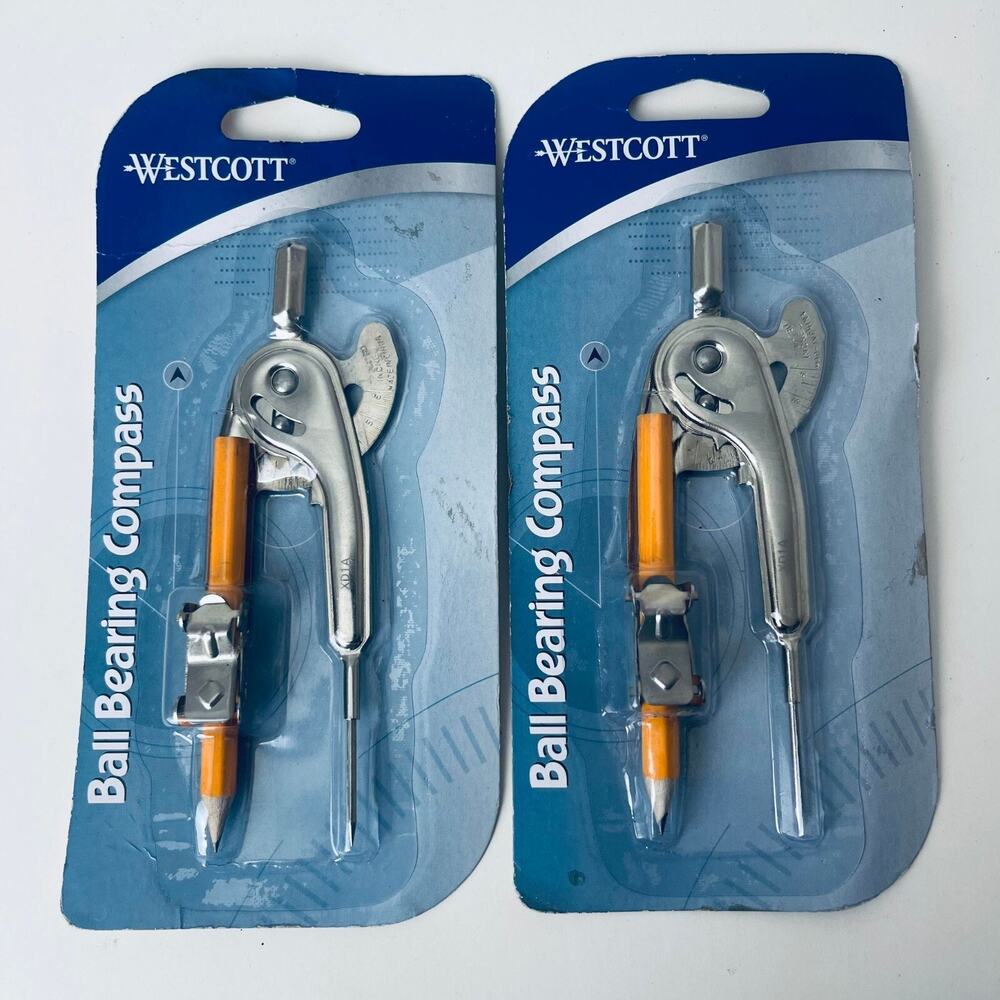 Lot of 2 Westcott Ball Bearing‎ Compass with Pencil, Nickel Plated NEW